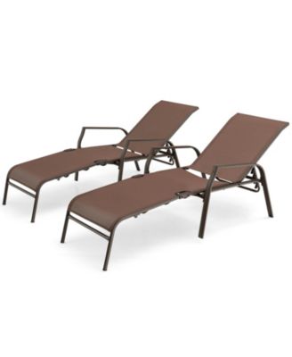 2 Pieces Patio Folding Chaise Lounge Chair Set with Adjustable Back-Brown