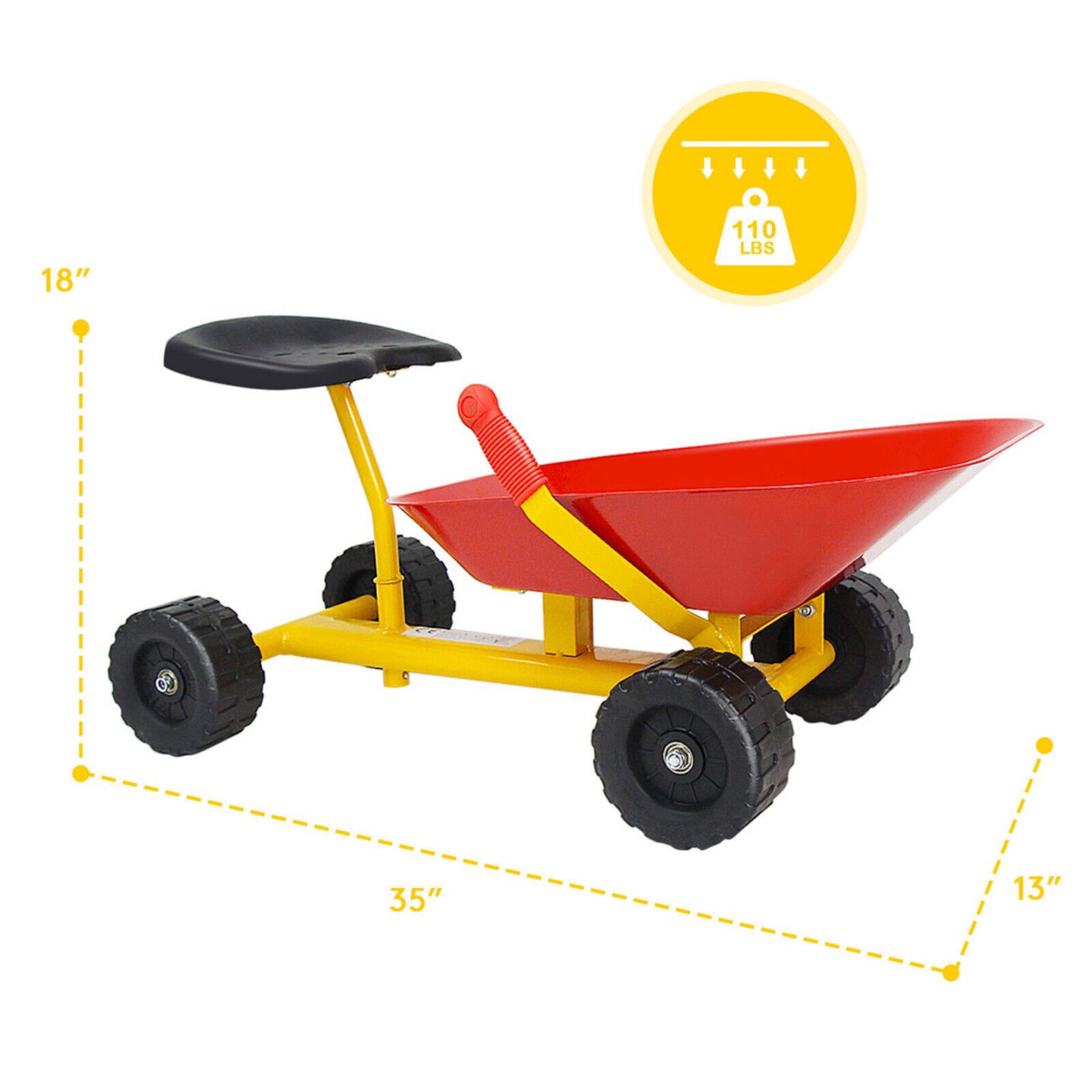 Детская игрушка Slickblue Heavy Duty Ride-On Sand Dumper with 4 Wheels, 110 lbs. Capacity, 4–12 лет, цвет: Красный — фото 6