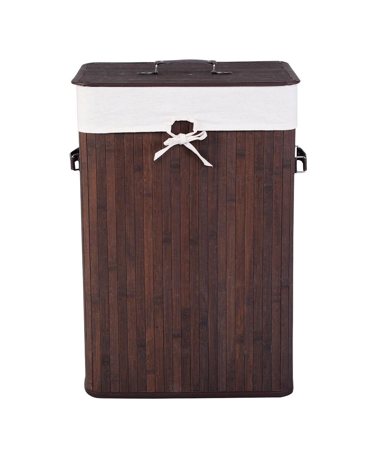 Slickblue Rectangle Bamboo Hamper Laundry Basket Washing Cloth Bin Storage Bag Lid 3 color