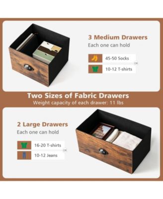 Dresser Organizer with 5 Drawers and Wooden Top-Rustic Brown