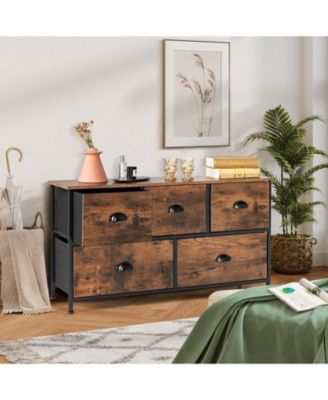 Dresser Organizer with 5 Drawers and Wooden Top-Rustic Brown