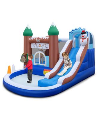 Slickblue 6-in-1 Winter Theme Snowman Inflatable Castle with Slide and ...