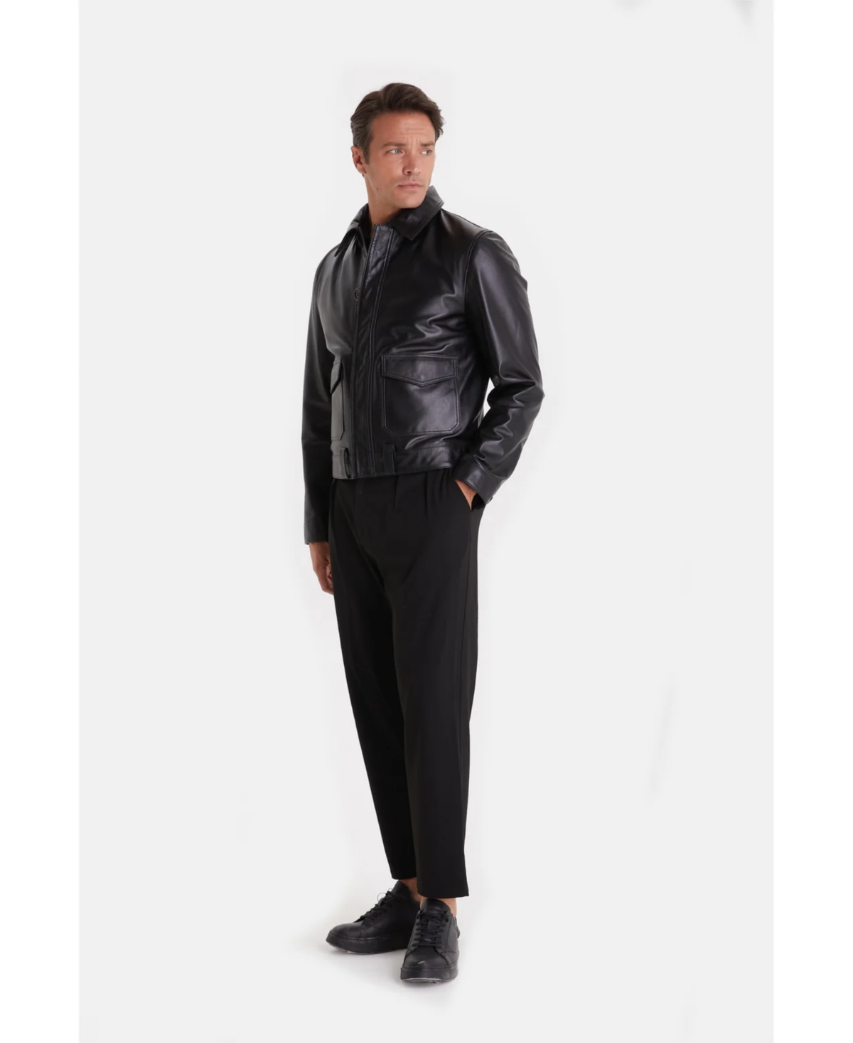 Furniq Uk Men's Leather Jacket, Nappa- Black