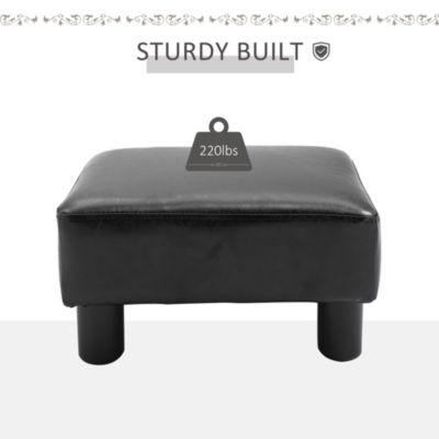 Small Faux Leather Ottoman Footrest, Black
