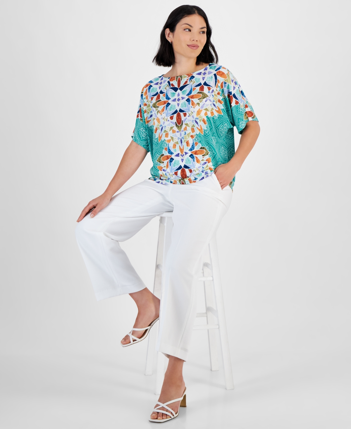JM COLLECTION PETITE PRINTED DOLMAN-SLEEVE TOP, CREATED FOR MACY'S 