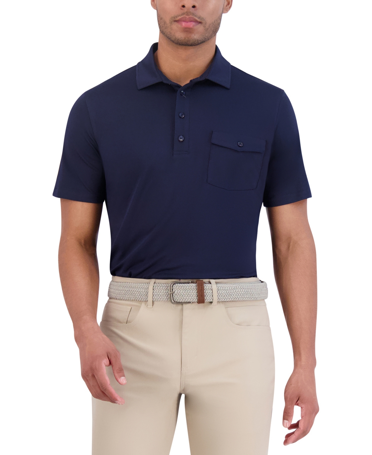Ben Sherman Solid Tech Pique Sports Fit Pocket Polo In Navy