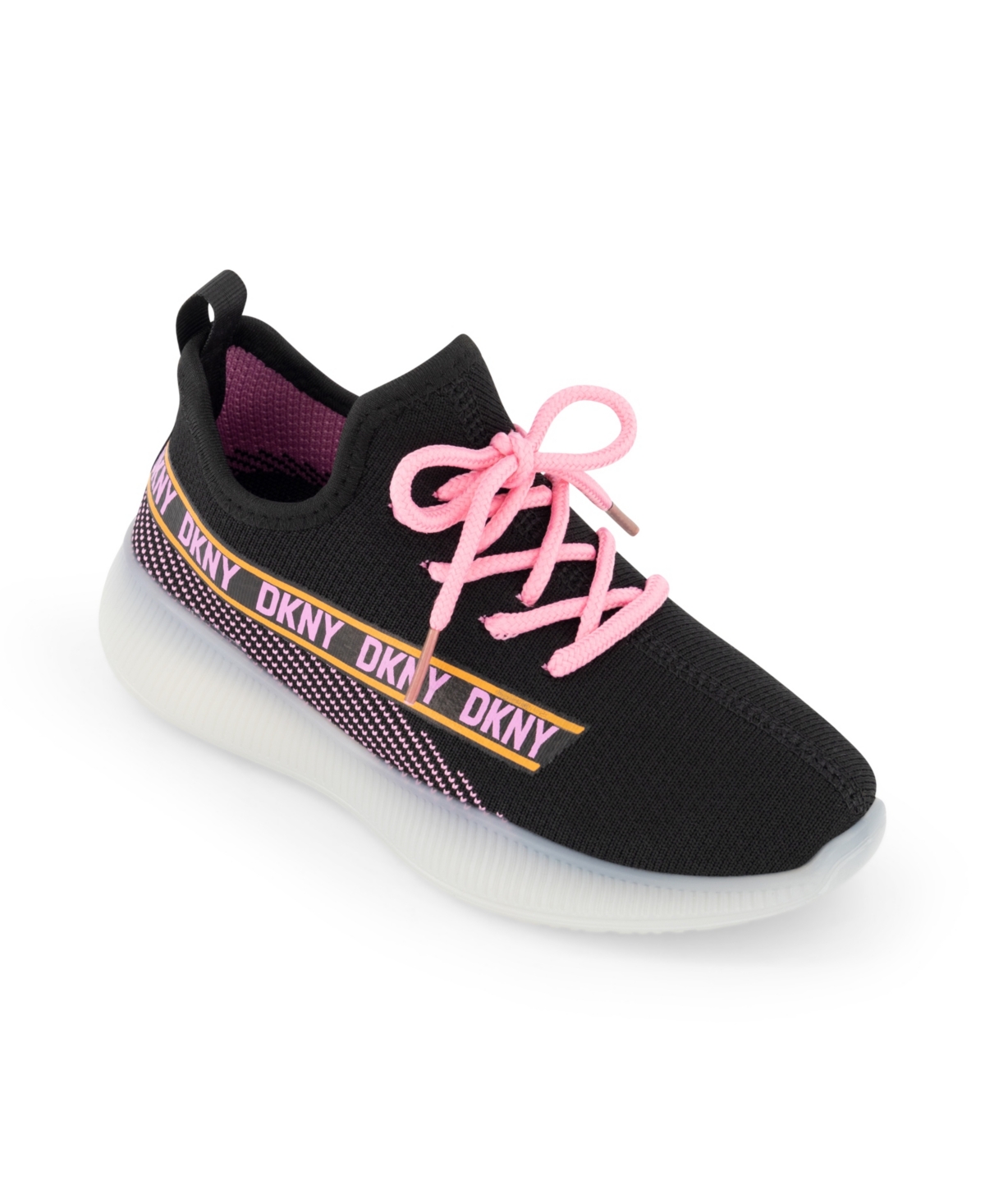 Dkny Little and Big Girls Slip On Landon Stretchy Knit Sneakers - Black and Pink