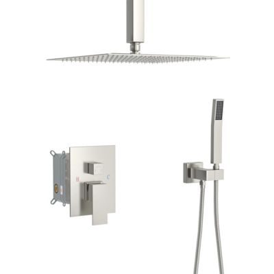 Ceiling Shower Set - 12 Inch Square Shower Set, Dual Shower Heads, Brushed Nickel