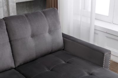 L-Shaped Velvet Sectional Sleeper Sofa, Dark