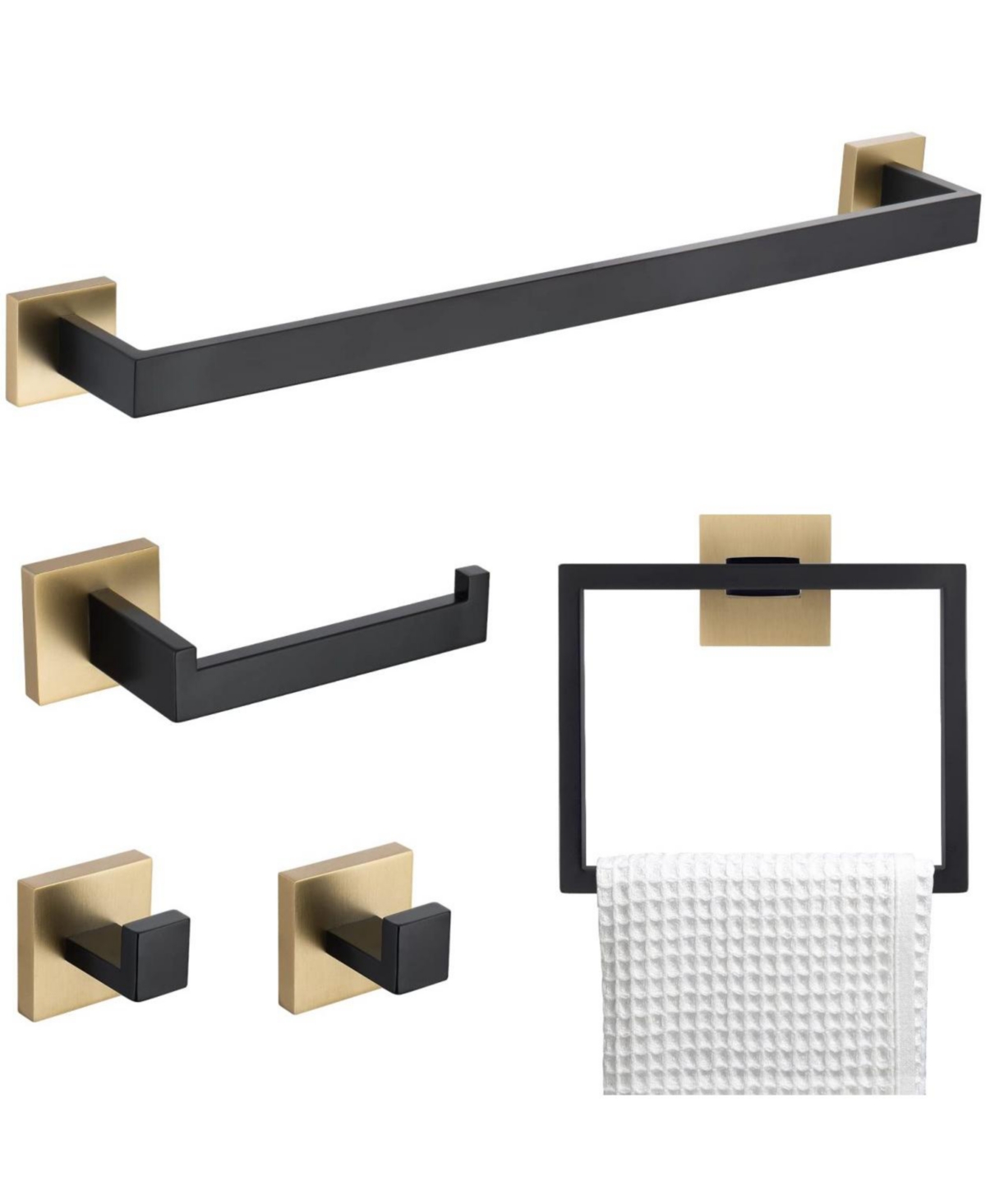 5 Pieces Bathroom Hardware Accessories Set Towel Bar Set Wall Mounted, Stainless Steel - Gold