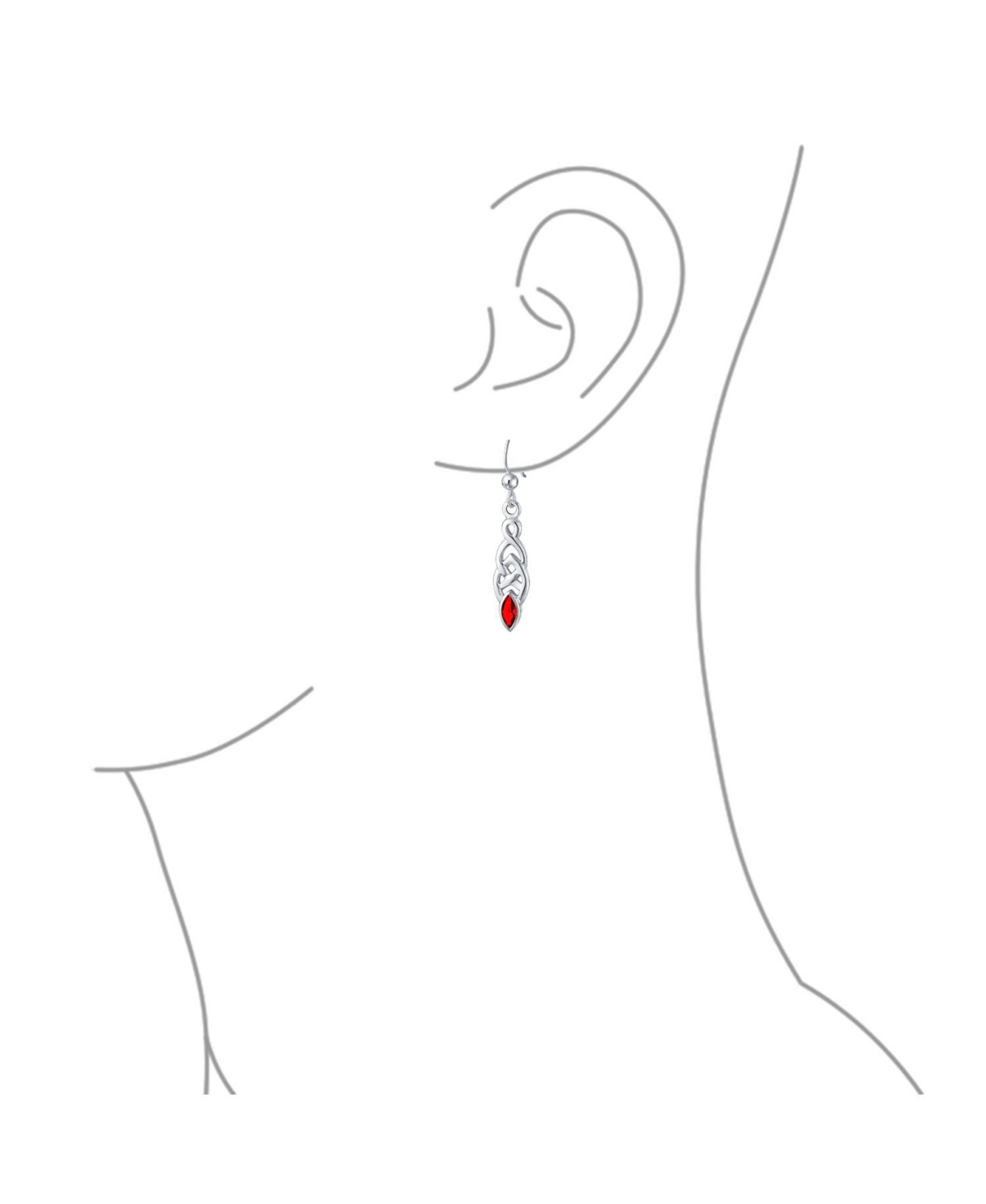 Bling Jewelry Bff Celtic Irish Love Knot Bezel SetCz Fish Hook Dangle Earrings For Women Sterling Silver - Red