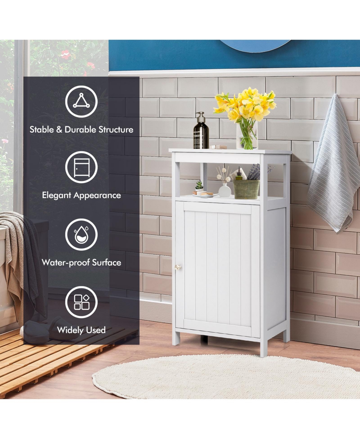 Slickblue Bathroom Wooden Floor Cabinet with Multifunction Storage Rack-Grey