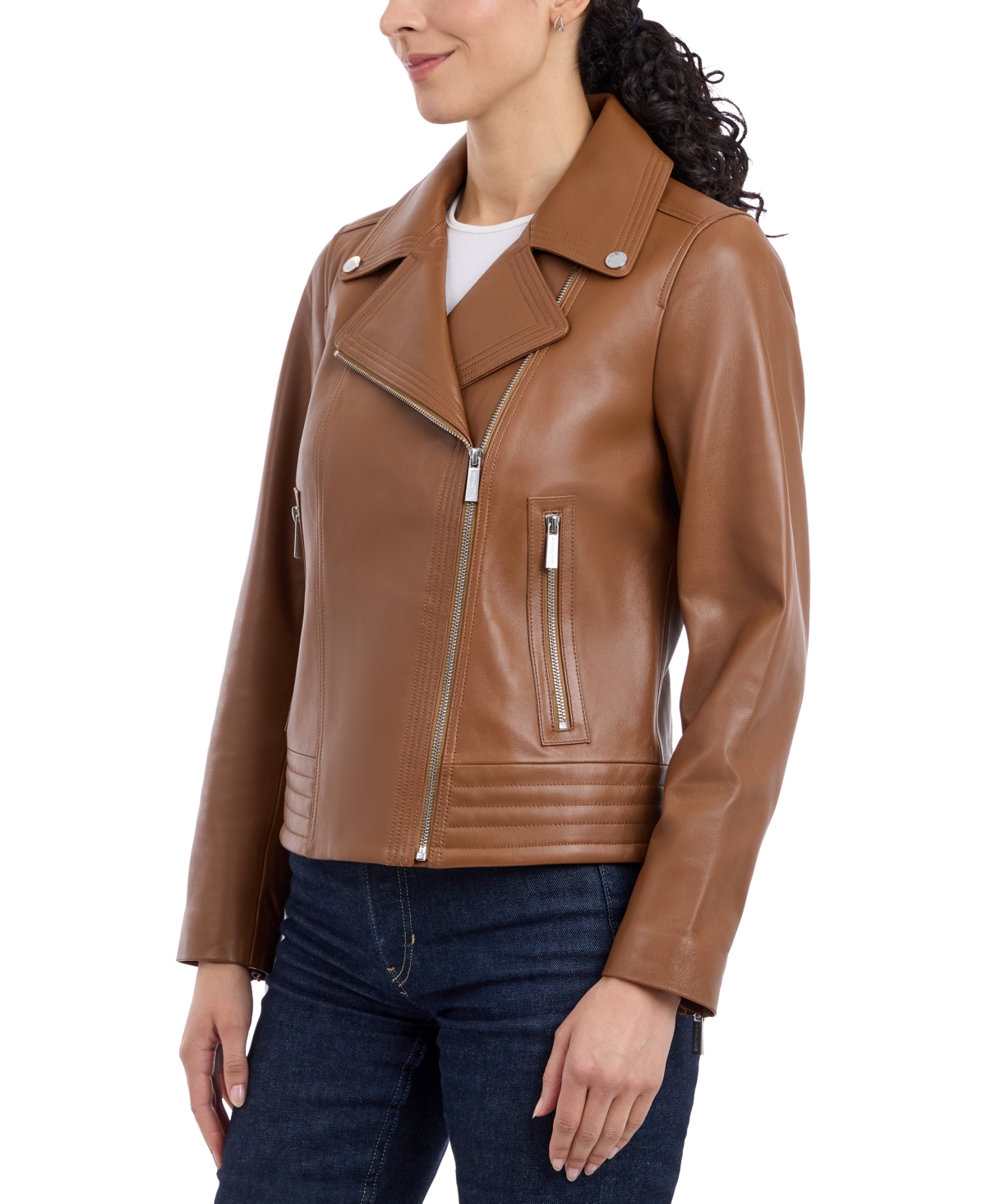 Michael Michael Kors Petite Asymmetric Leather Moto Coat