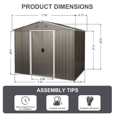 Streamdale 6FT X 8FT Outdoor Metal Storage Shed With Floor Base, Gray
