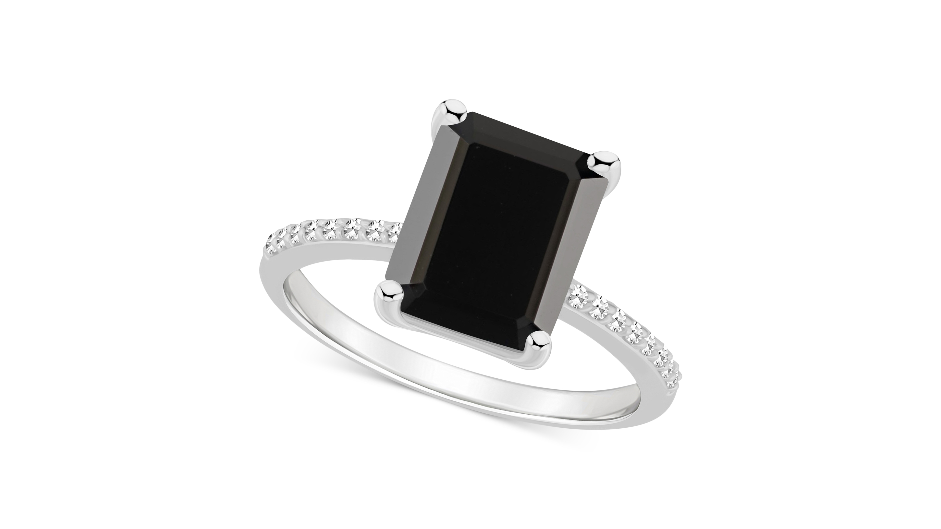 Onyx & Diamond (1/10 ct. t.w.) Emerald-Cut Statement Ring Sterling Silver