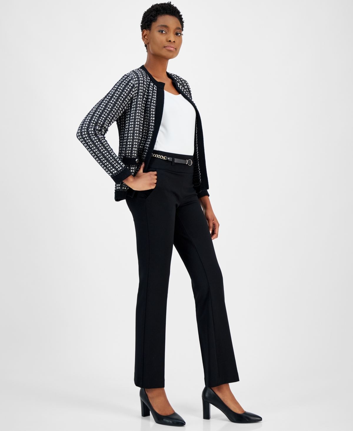 Anne Klein Women's Belted High-Rise Pull-On Pants