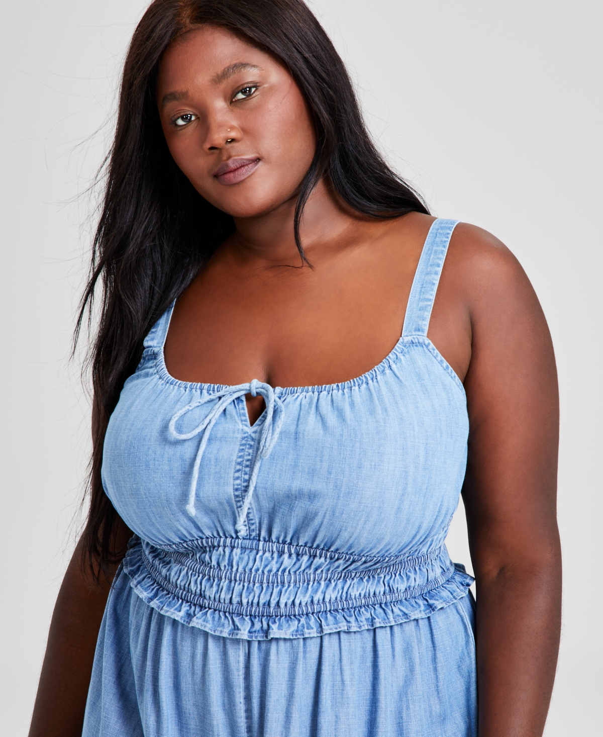 And Now This Trendy Plus SizeWide-Leg Jumpsuit, Created for Macy's - Chambray