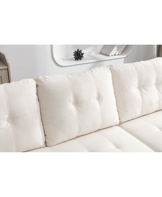 77" Reversible Sleeper Sectional With Storage, Beige Velvet