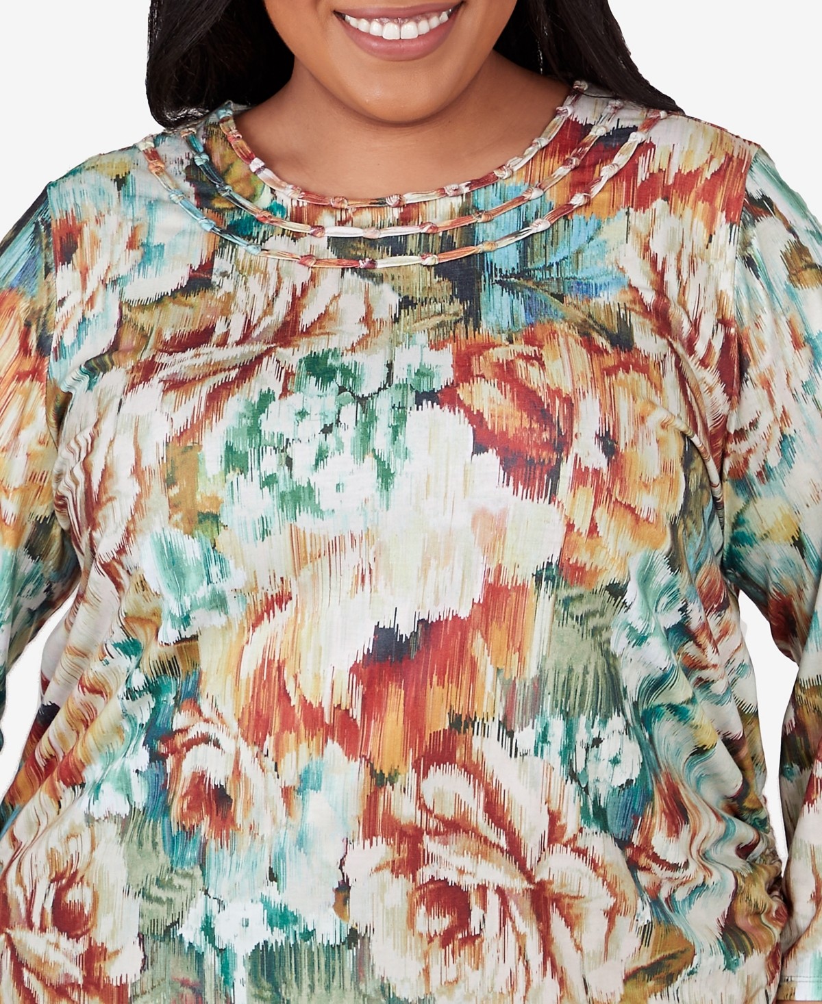 Alfred Dunner Plus Size Classic Earth Floral Crew Neck Top