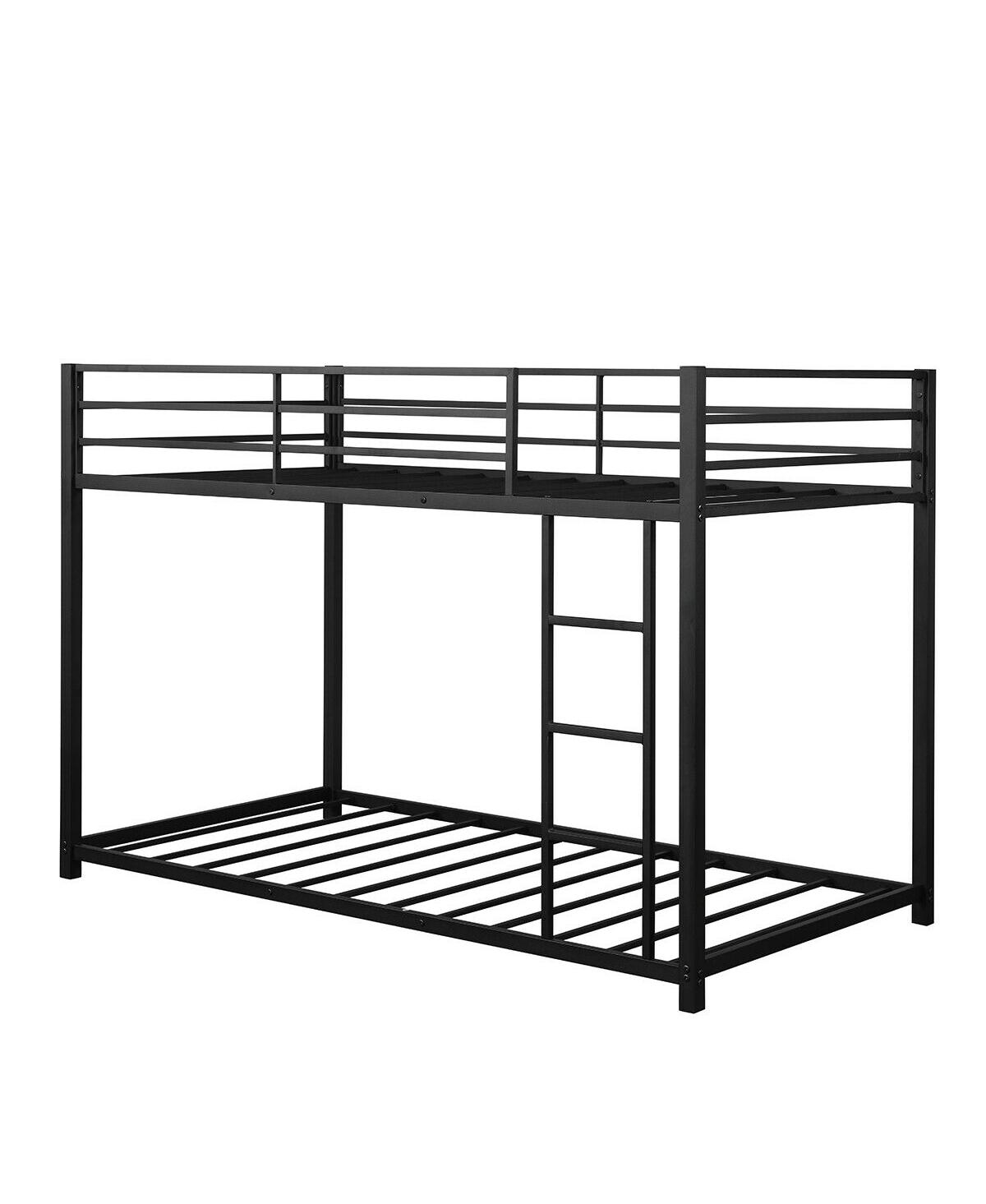 Slickblue Sturdy Metal Bunk Bed Frame Twin Over Twin with Safety Guard Rails and Side Ladder