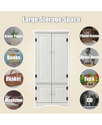 Accent Storage Cabinet Adjustable Shelves Antique 2 Door Floor Cabinet Cream