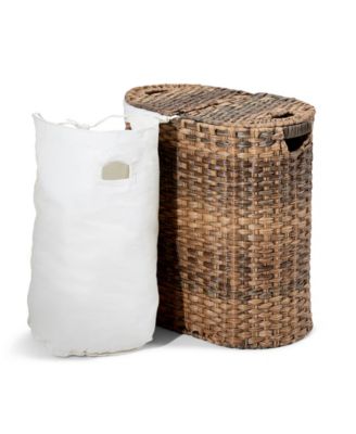 Handwoven Oval Double Laundry Hamper