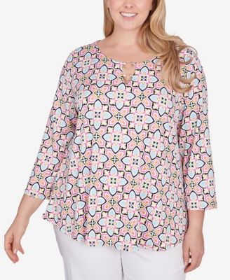 Ruby Rd. Plus Size Patio Puff Tile Print Top - Macy's