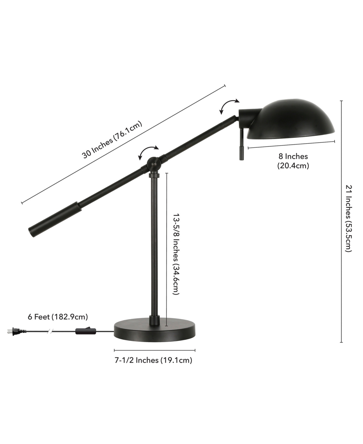 Hudson & Canal Dexter 23.25" Tall Boom Arm Table Lamp With Metal Shade In Blackened Bronze