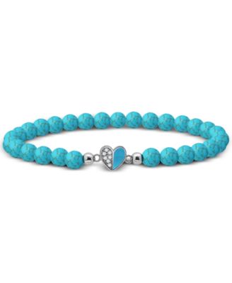 Howlite Chryscolla Bead & Cubic Zirconia Heart Stretch Bracelet