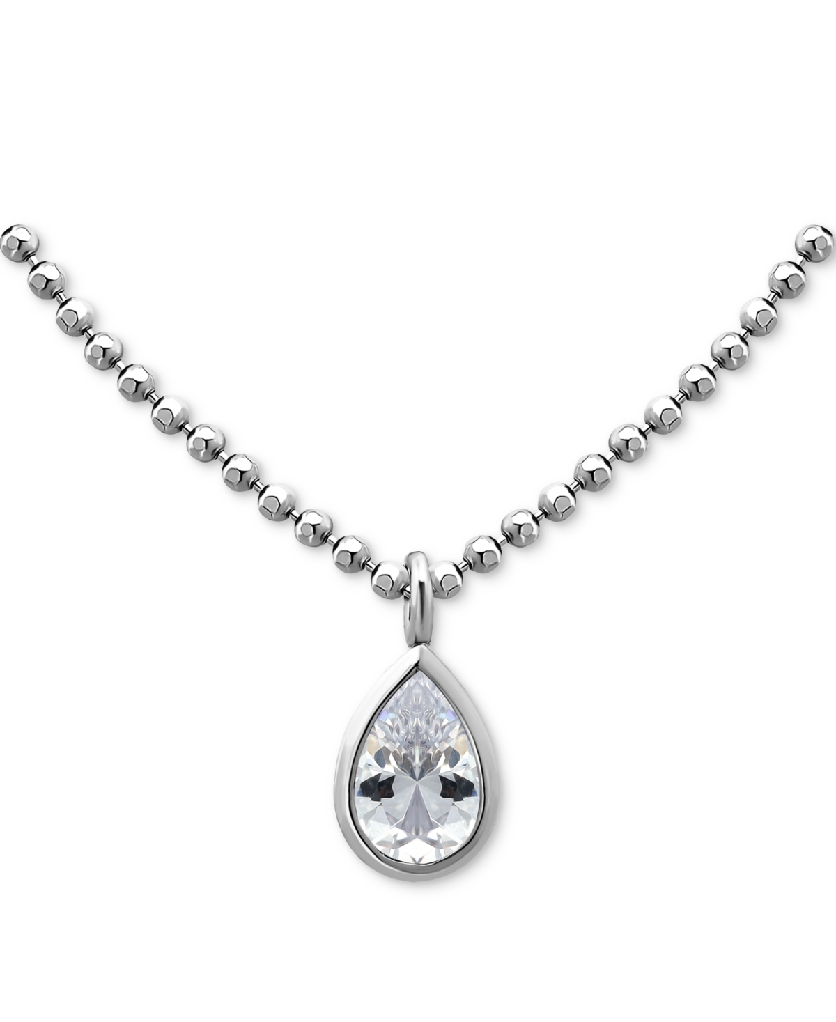 Cubic Zirconia Pear Bezel Pendant Necklace in 18k Gold-Plated Sterling Silver, 16" + 2" extender, Created for Macy's - Silver