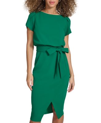 Women's Tulip-Sleeve Tie-Waist Sheath Dress