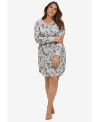 Women's Plus Size Long Sleeve Henley Sleepshirt