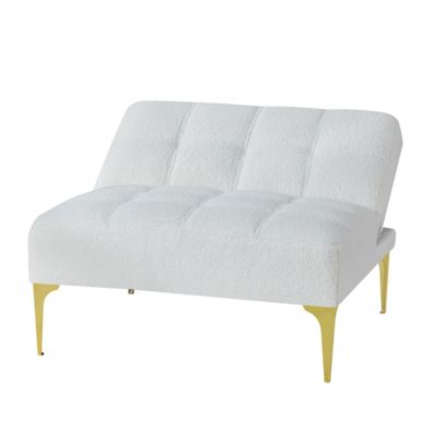 Convertible Sofa Bed Futon With Gold Metal Legs Teddy Fabric (White)