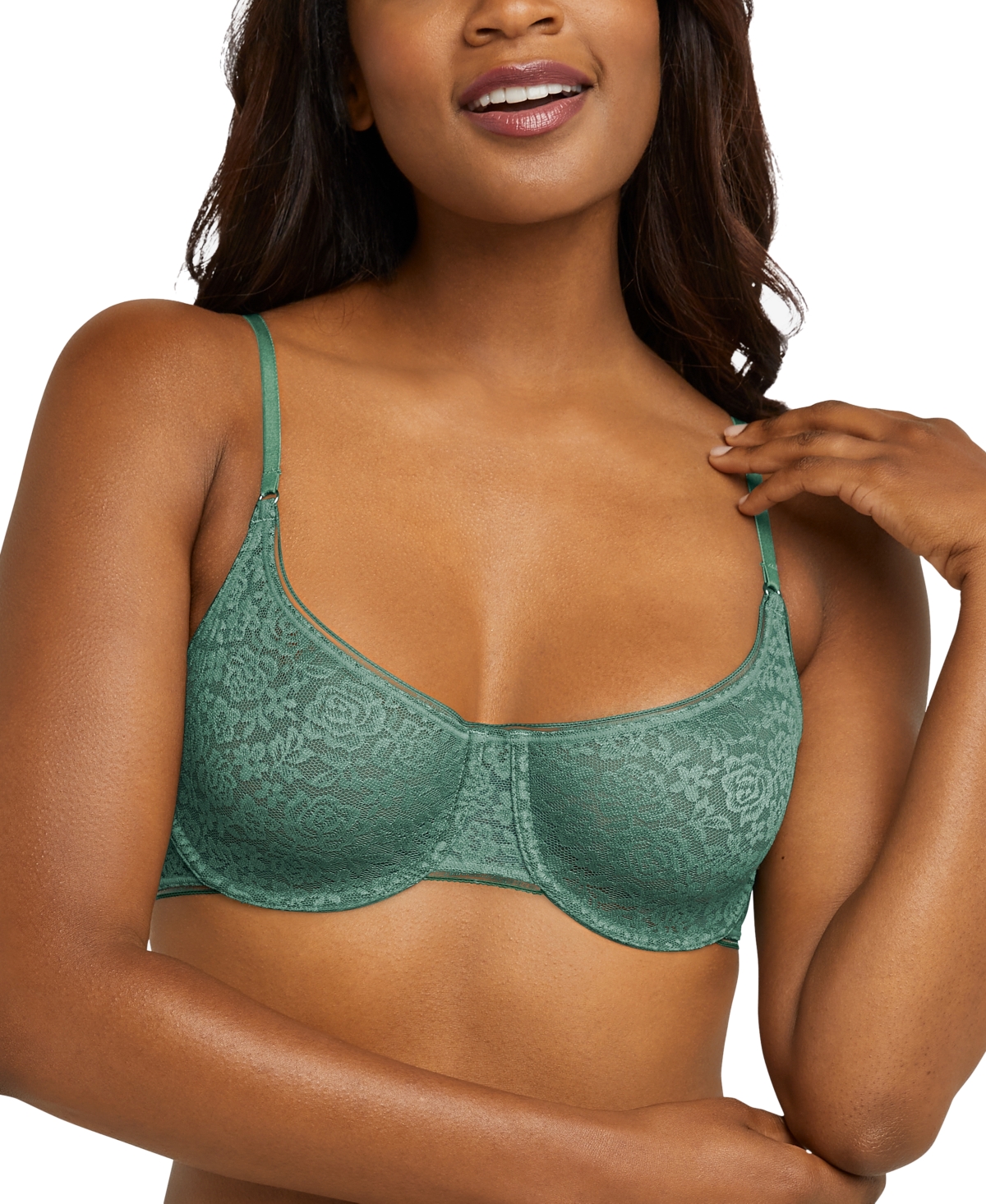 Pure Comfort Stretch Lace Demi Underwire Bra DM202C - Deep Green Palm