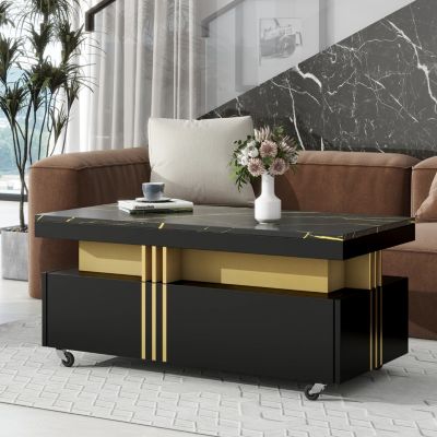 Modern Marble Top Coffee Table With Caster Wheels