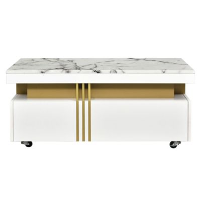 Luxury Marble Top Coffee Table With Wheels