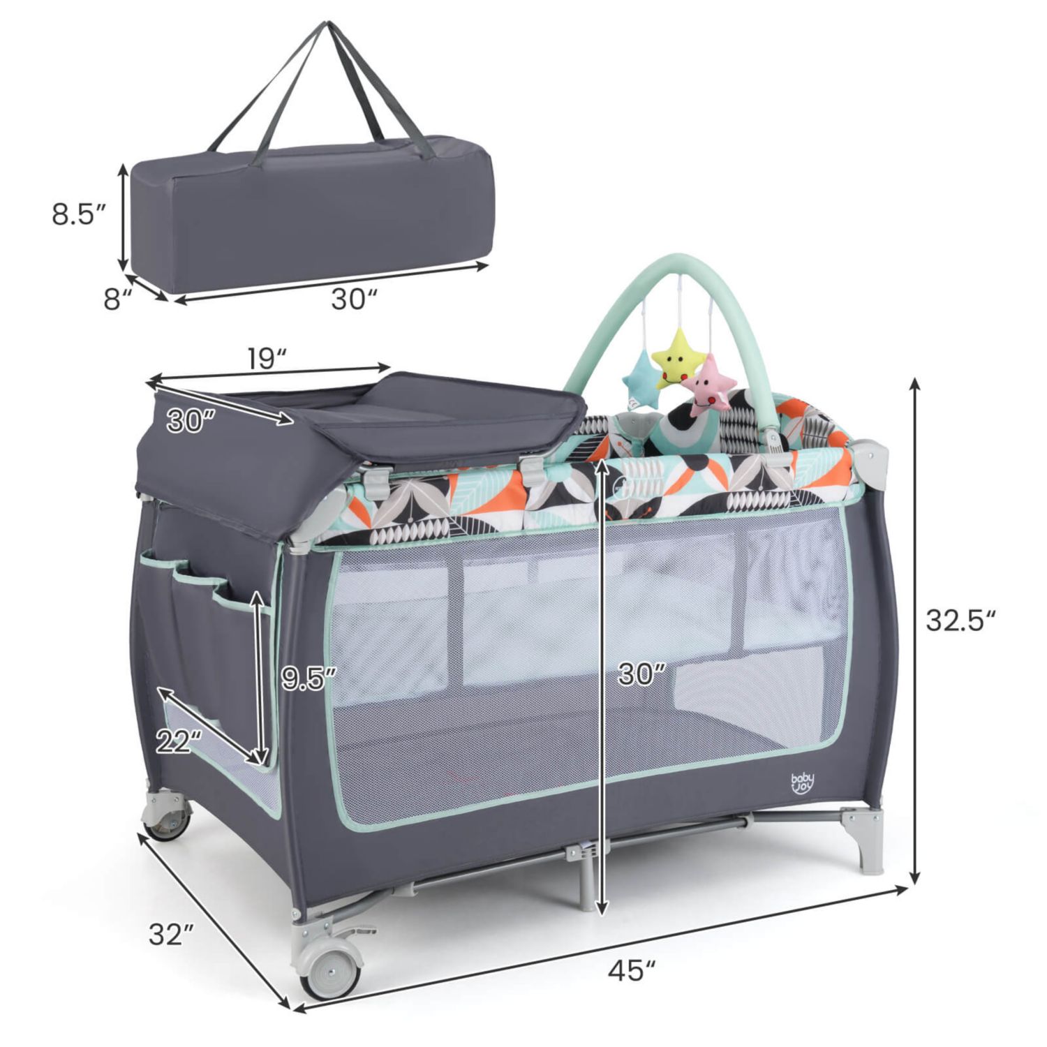 3 in 1 Baby Playard Infant Nursery Center w/ Zippered Door Mint