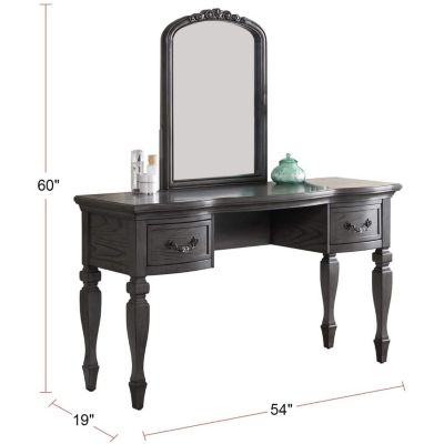 Bedroom Classic Vanity Set Wooden Carved Mirror Stool Drawers Finish