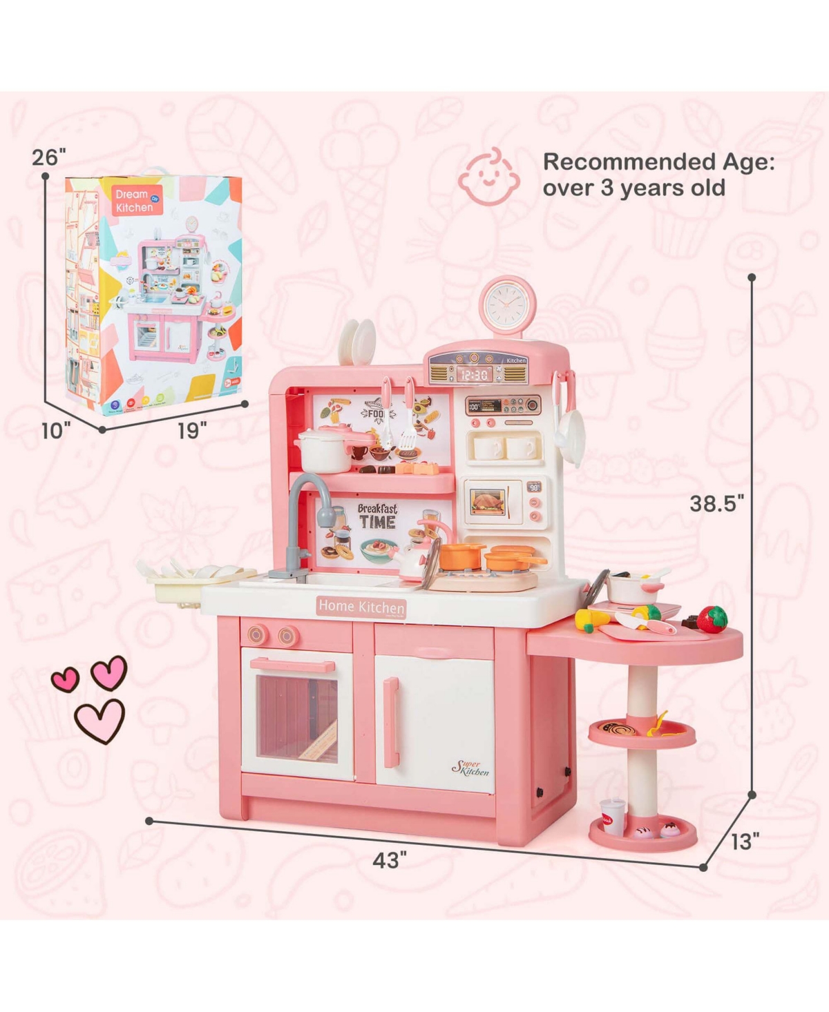 Costway Kids Pretend Kitchen Playset Role Play Kitchen Play Toy with Sink Oven Microwave
