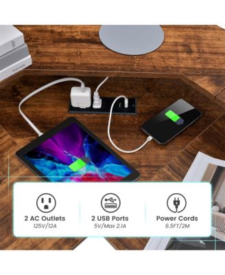 L-shaped Computer Desk with Power Outlet 51" Corner Computer Workstation Rustic