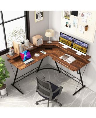 L-shaped Computer Desk with Power Outlet 51" Corner Computer Workstation Rustic