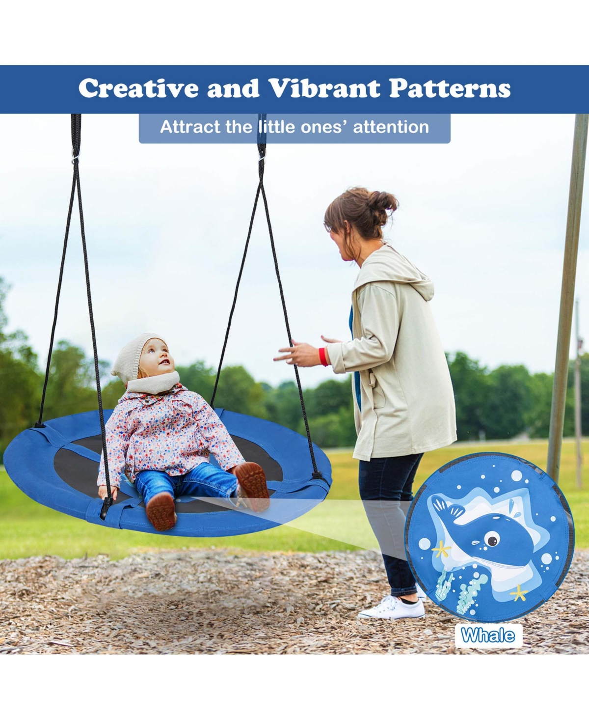 Costway 40'' Flying Saucer Tree Swing Indoor Outdoor Play Set Swing for KidsWhale - Blue