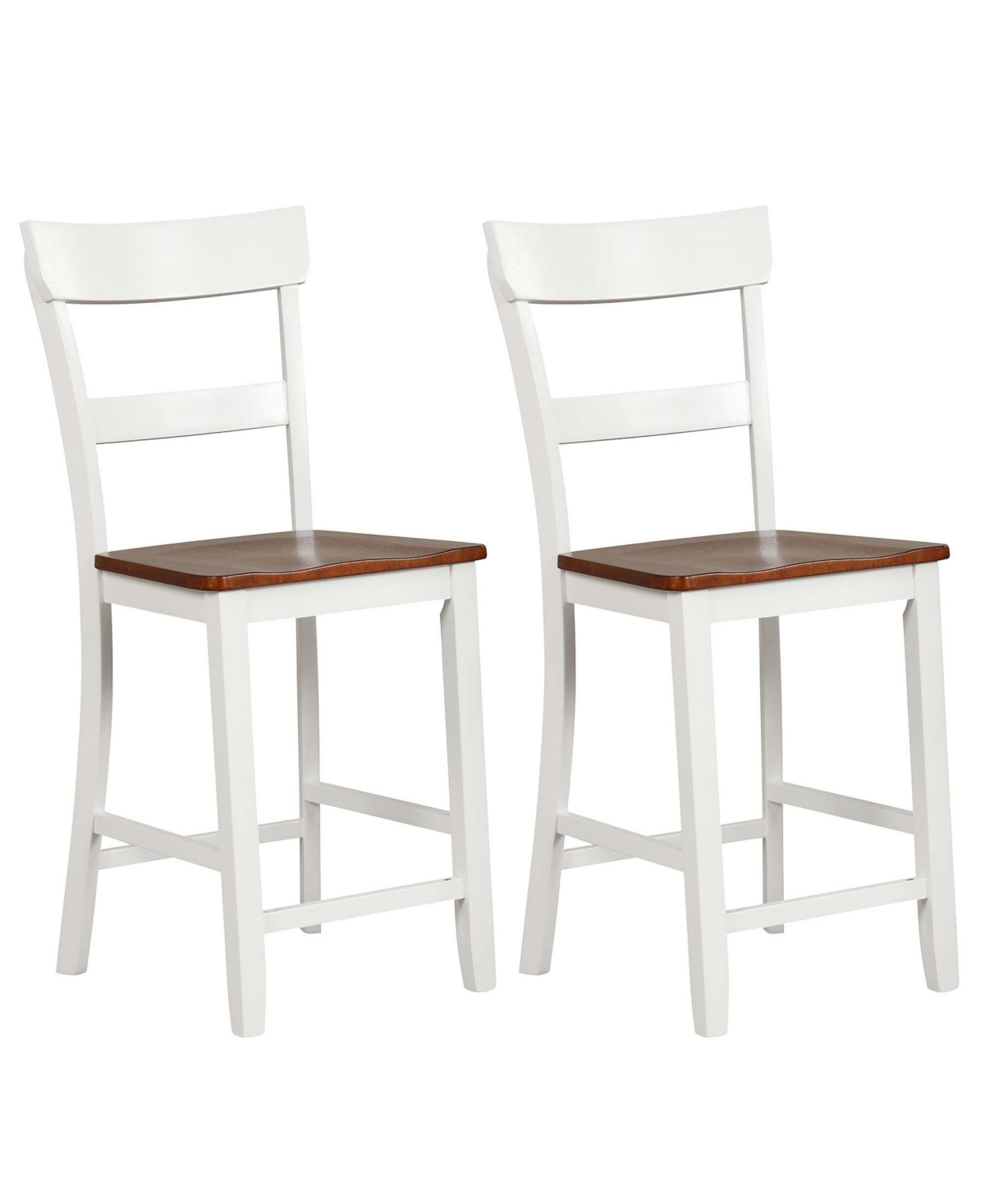 Costway Wooden Bar Stool Set of 2 Bar Chairs with Lvl Rubber Wood Frame, Backrest, Footrest - White