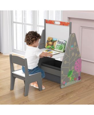 Kids Table & Chair Set with Rotatable Double-sided Magnetic Blackboard & Whiteboard