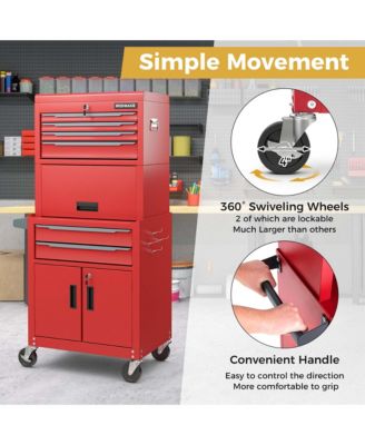 6-Drawer Rolling Tool Chest 3-in-1 Heavy-Duty Storage Cabinet with Universal Wheels