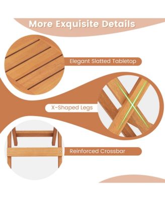 14" Compact Folding Side Table with Slatted Tabletop Stable Triangular Structure