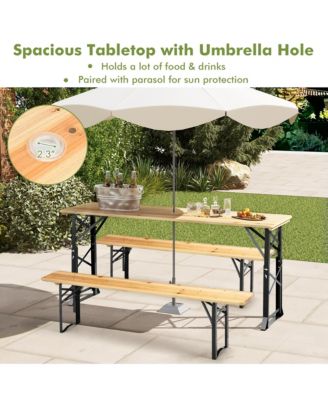 5.5 Ft Outdoor Folding Wood Picnic Table Height Adjustable Metal Frame