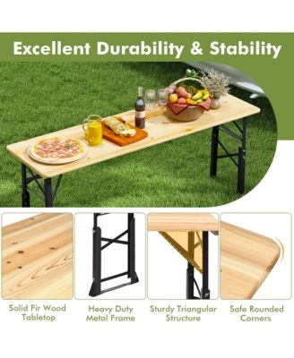 5.5 Ft Outdoor Folding Wood Picnic Table Height Adjustable Metal Frame