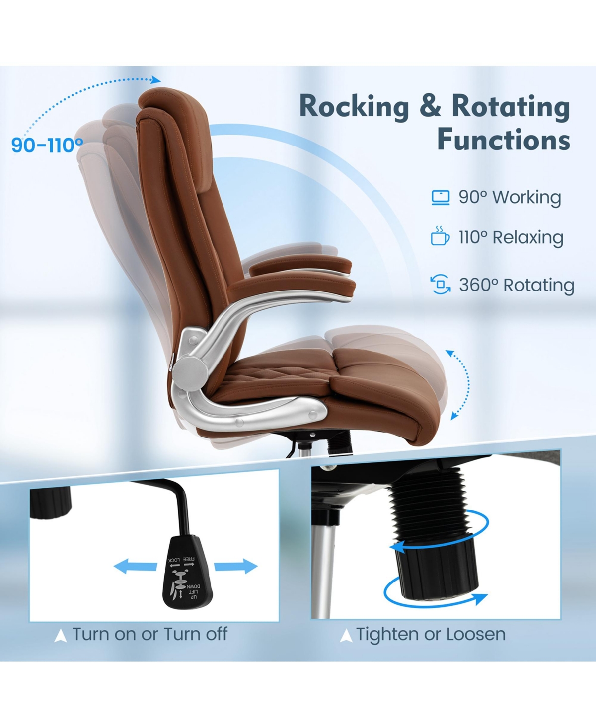 Costway Pu Leather Office Chair Height Adjustable Executive Chair with Adjustable Headrest