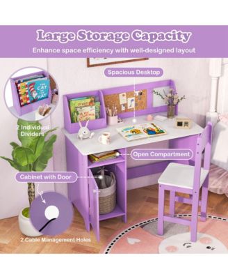Kids Desk and Chair Set Study Writing Workstation with Bookshelf & Bulletin Board